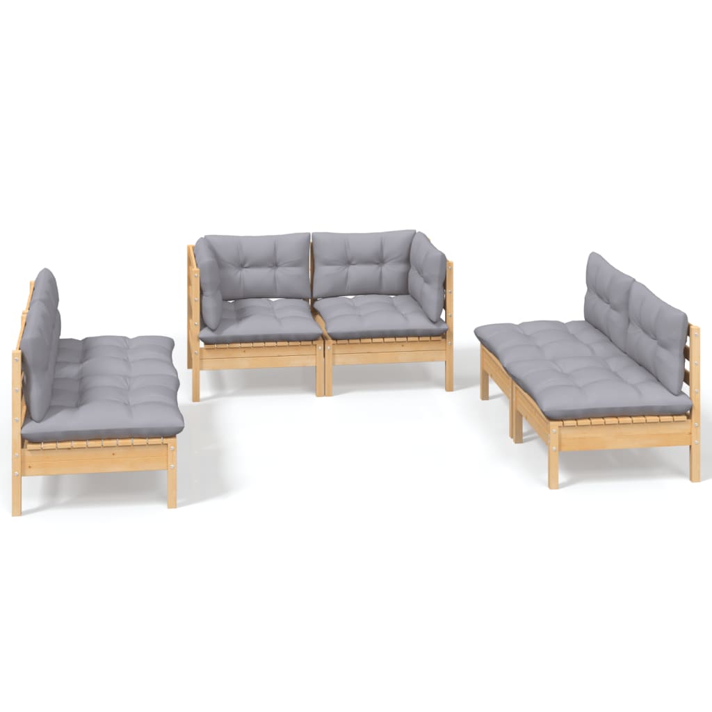 6-piece-patio-lounge-set-with-gray-cushions-solid-pinewood At Willow and Wine USA!