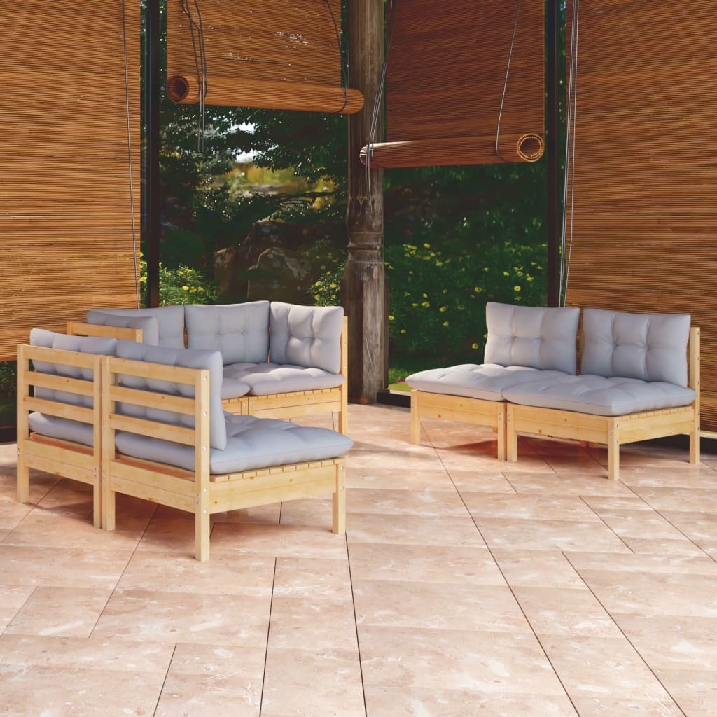 6-piece-patio-lounge-set-with-gray-cushions-solid-pinewood At Willow and Wine USA!