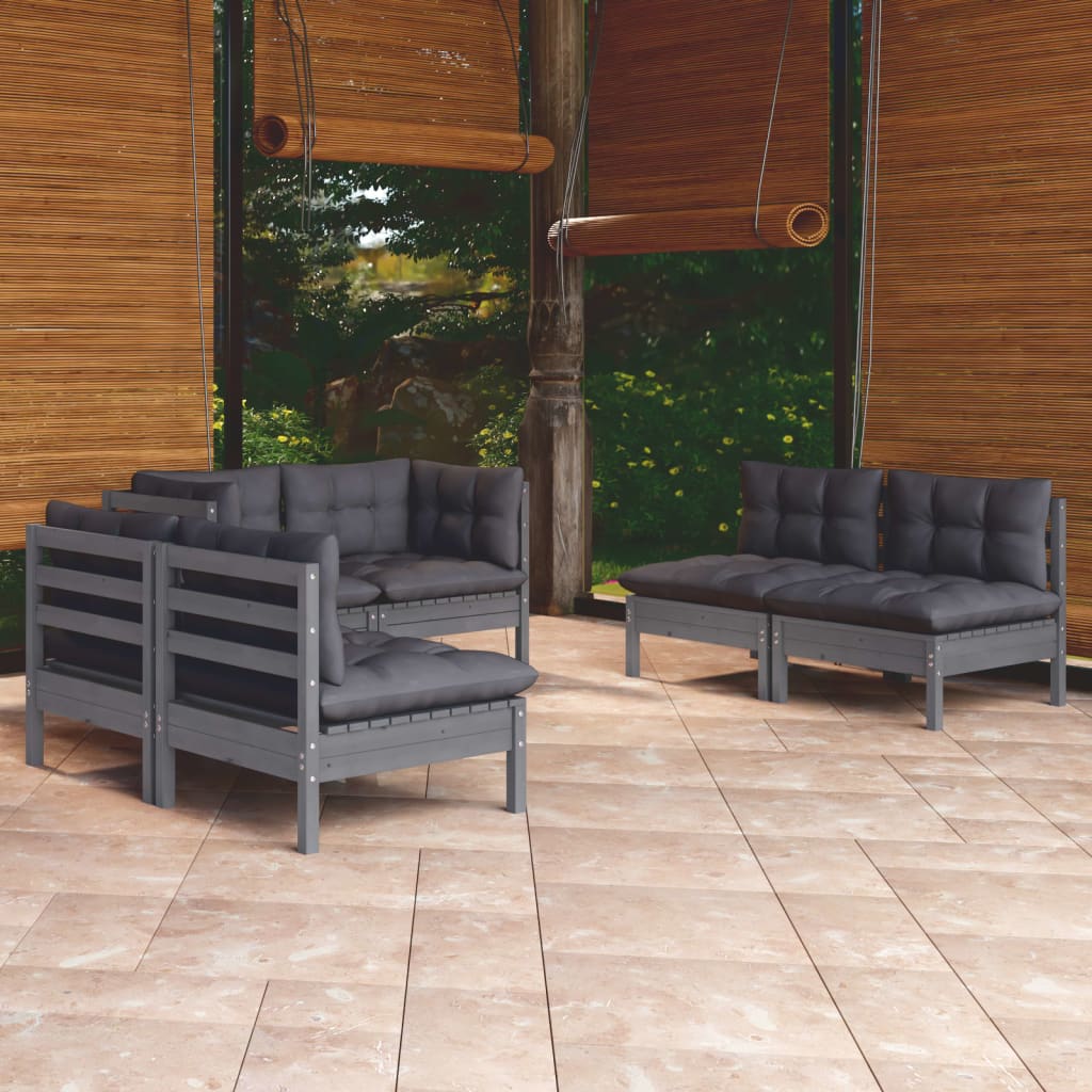 6-piece-patio-lounge-set-with-gray-cushions-solid-pinewood At Willow and Wine USA!