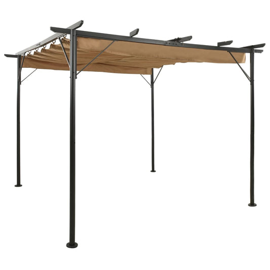 pergola-with-retractable-roof-taupe-9-8-x9-8-steel-0-6-oz-ft2 At Willow and Wine USA!