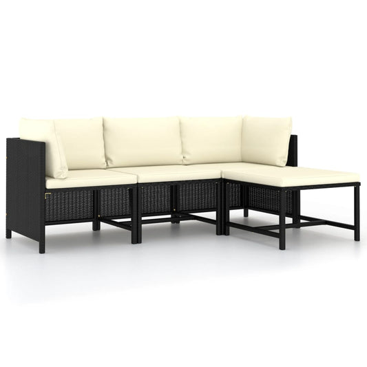 4-piece-patio-sofa-set-with-cushions-black-poly-rattan At Willow and Wine USA!