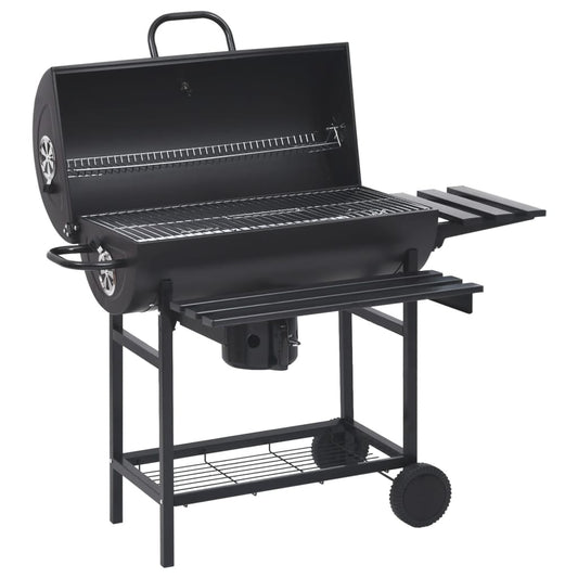 barrel-grill-with-wheels-and-shelves-black-steel-45-3-x33-5-x37-4-841904 At Willow and Wine USA!