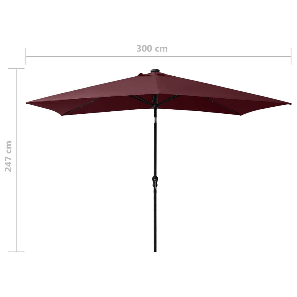 parasol-with-leds-and-steel-pole-bordeaux-red-6-6-x9-8 At Willow and Wine USA!