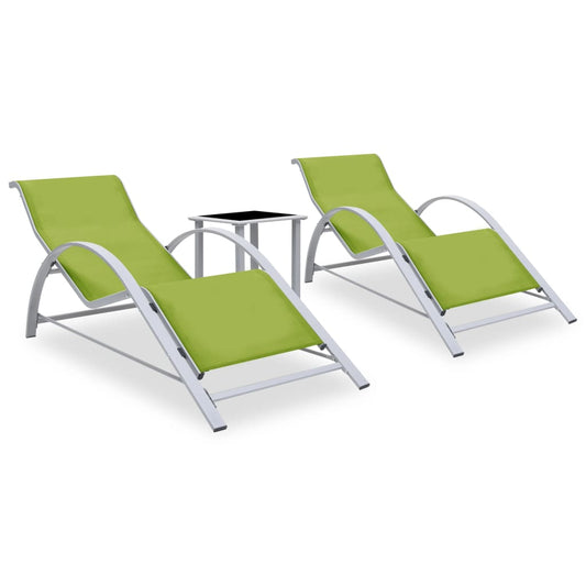 sun-loungers-2-pcs-with-table-aluminum-green At Willow and Wine USA!