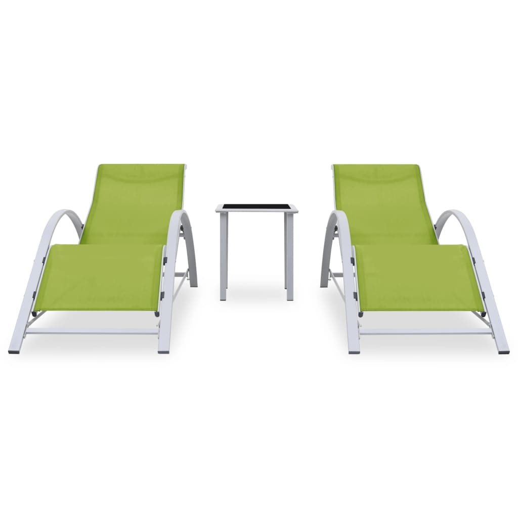 sun-loungers-2-pcs-with-table-aluminum-green At Willow and Wine USA!