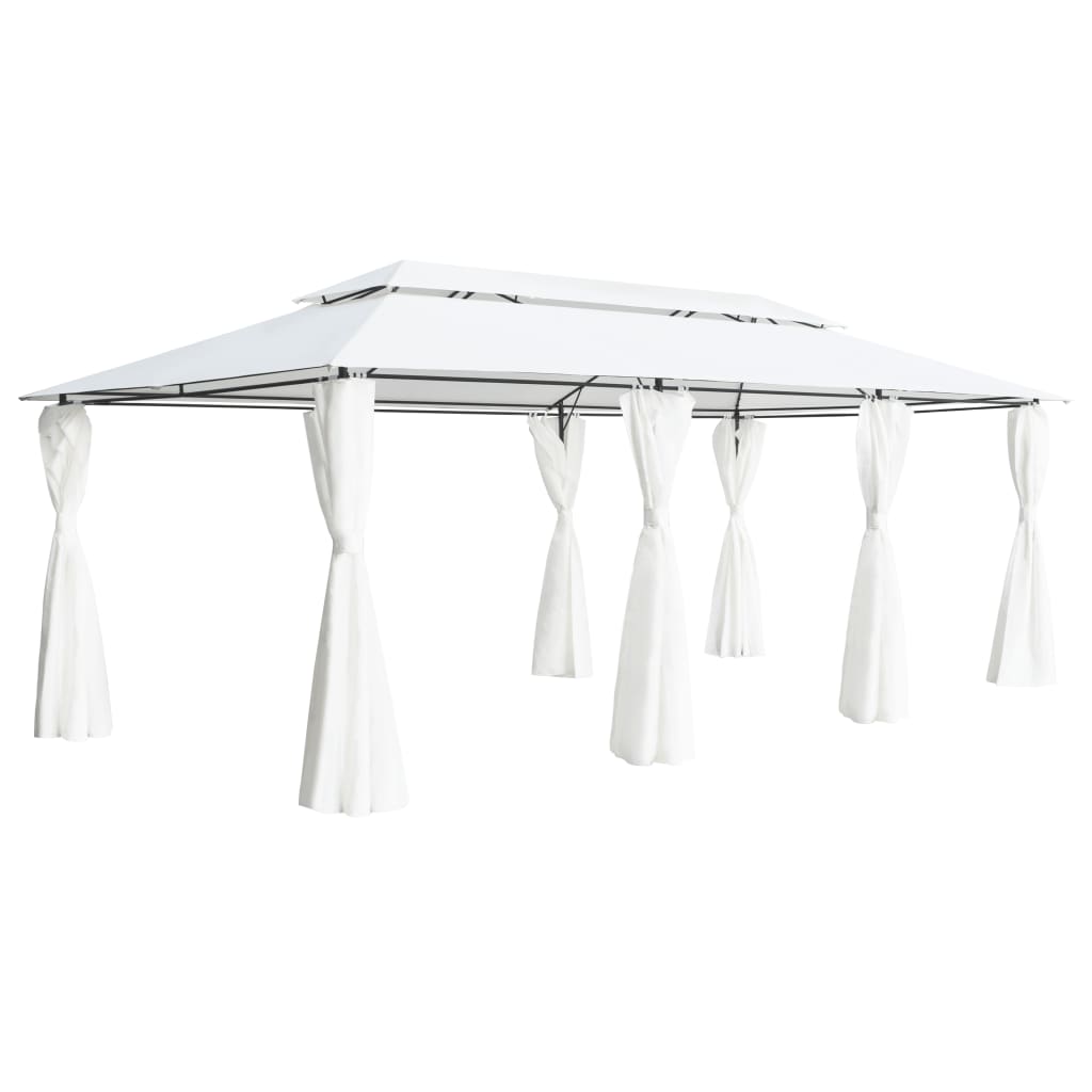 Gazebo with Curtains 236.2"x117.3"x106.3" White 0.6 oz/ft²