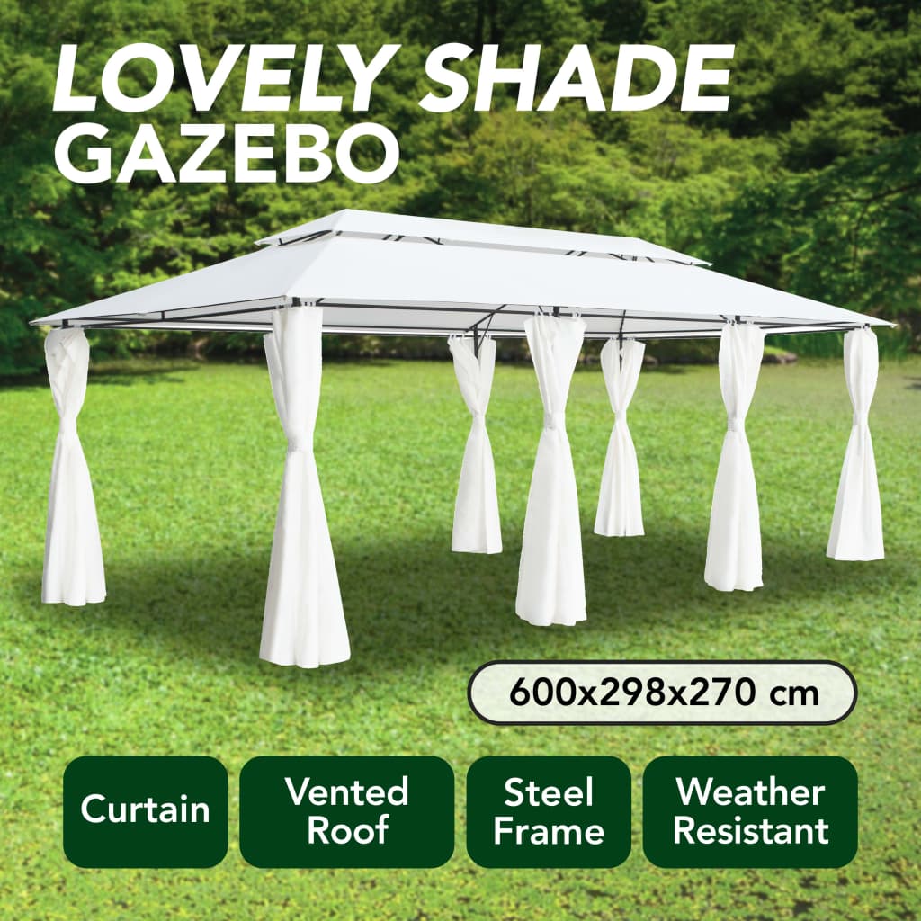 Gazebo with Curtains 236.2"x117.3"x106.3" White 0.6 oz/ft²