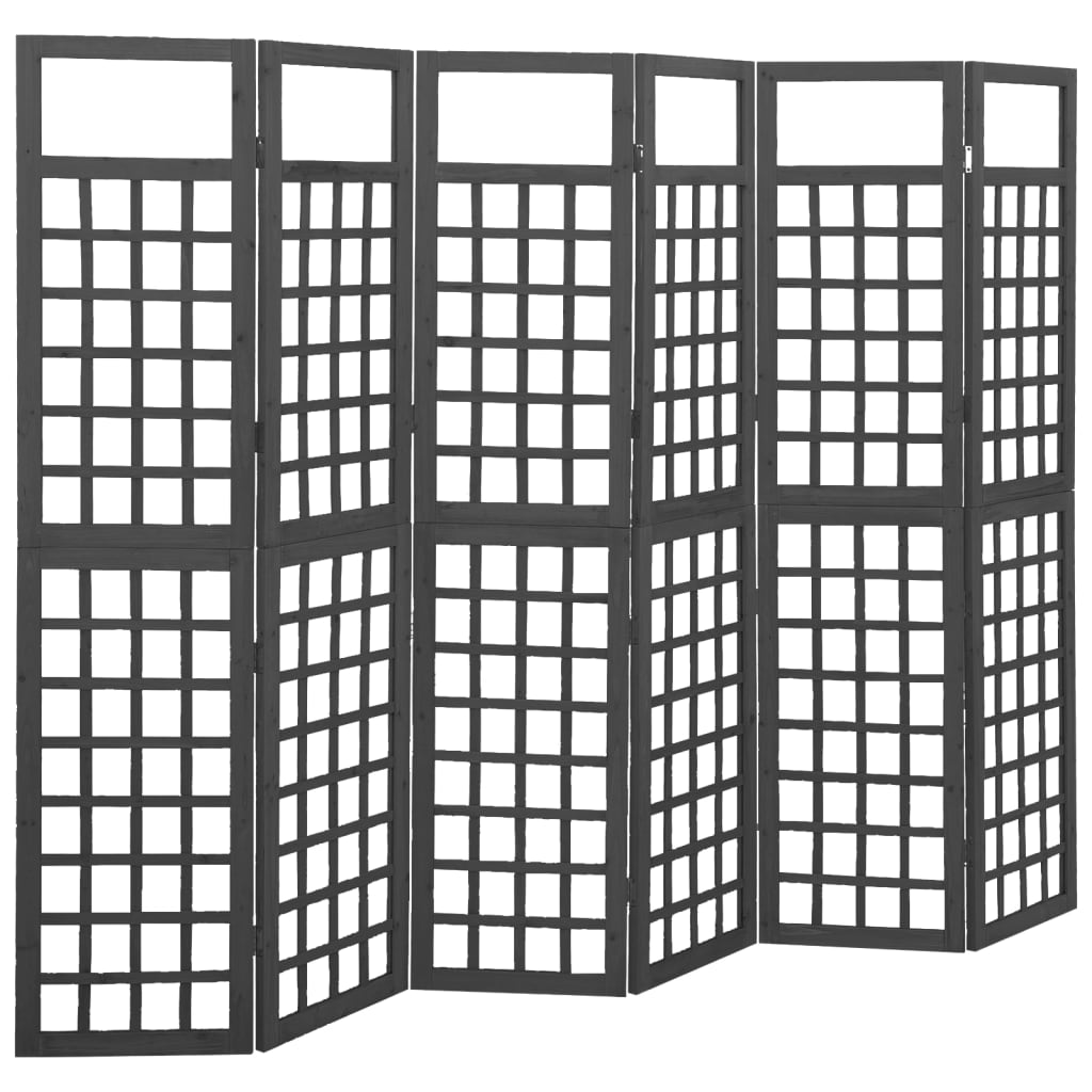 6-panel-room-divider-trellis-solid-fir-wood-black-95-5-x70-9 At Willow and Wine USA!