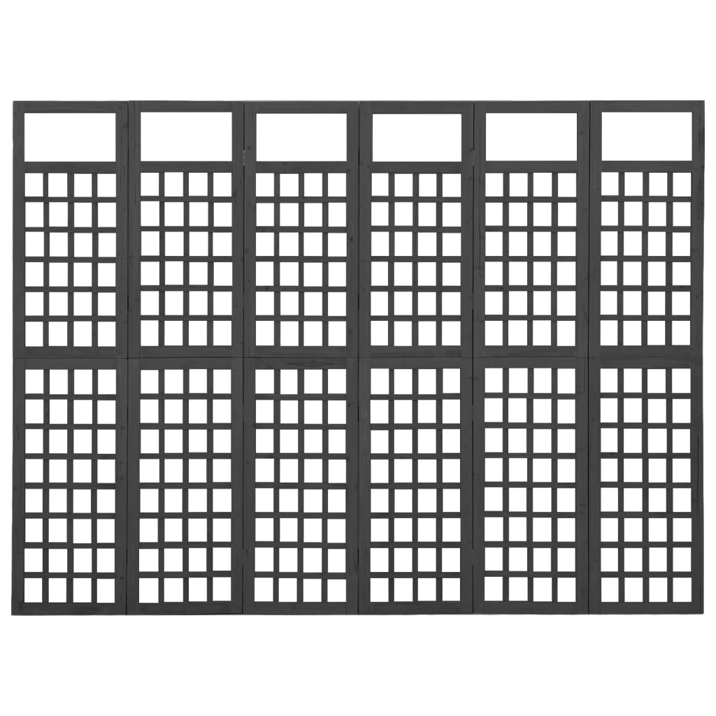 6-panel-room-divider-trellis-solid-fir-wood-black-95-5-x70-9 At Willow and Wine USA!