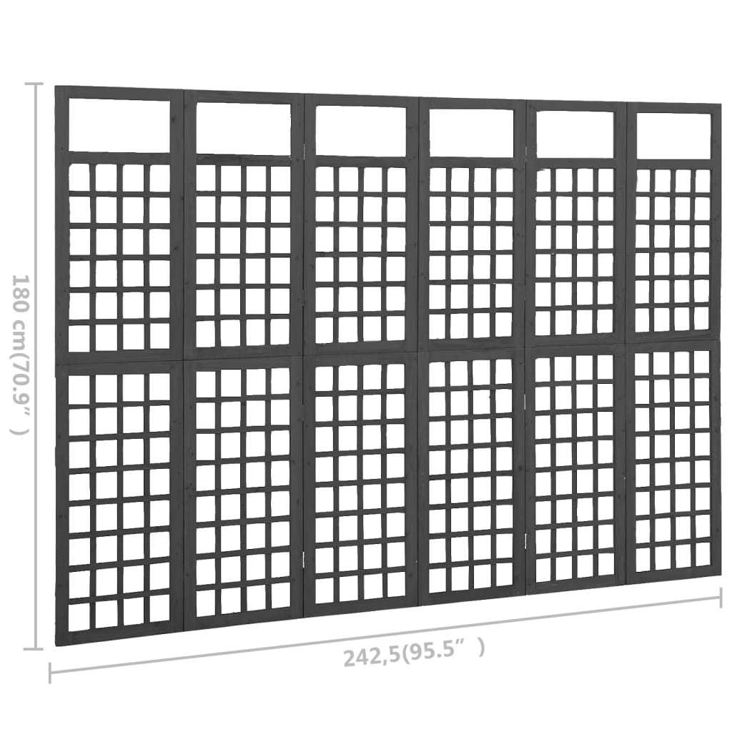 6-panel-room-divider-trellis-solid-fir-wood-black-95-5-x70-9 At Willow and Wine USA!