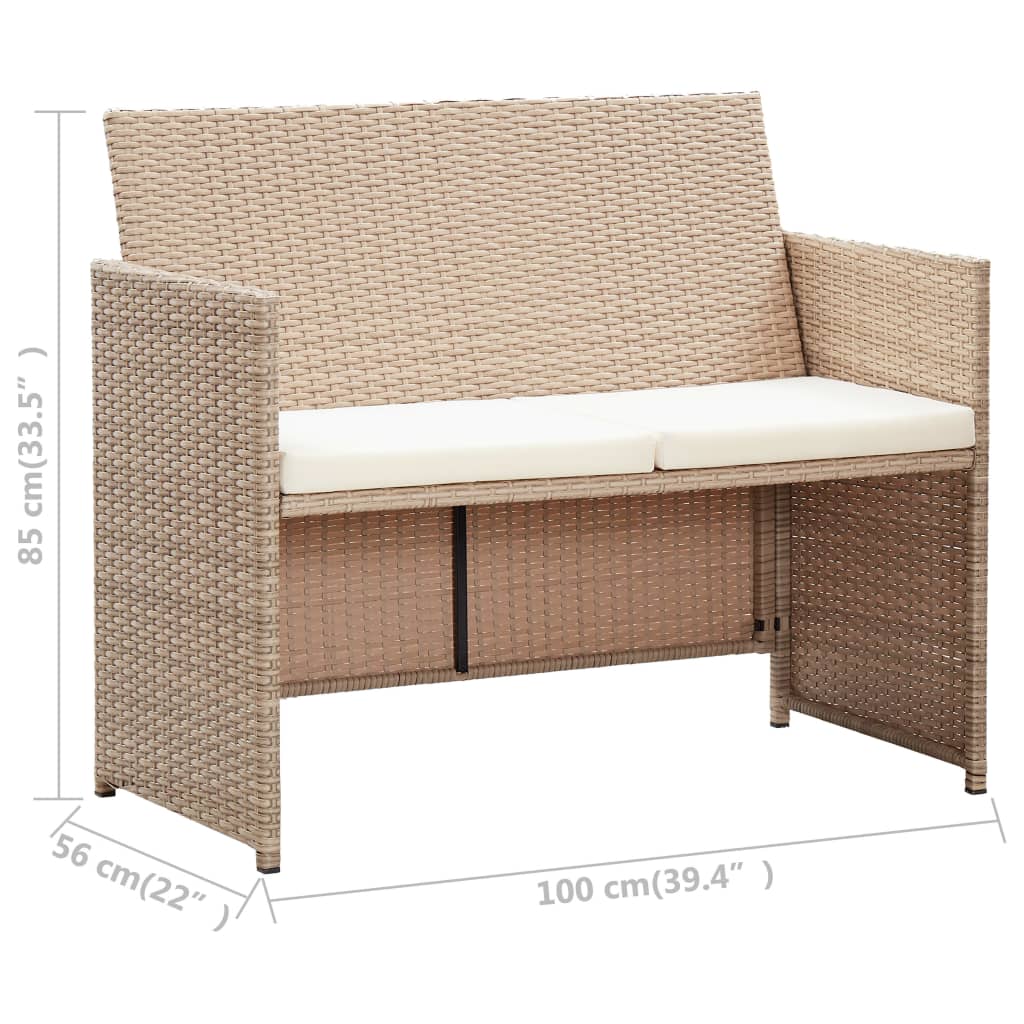 2-seater-patio-sofa-with-cushions-beige-poly-rattan At Willow and Wine USA!