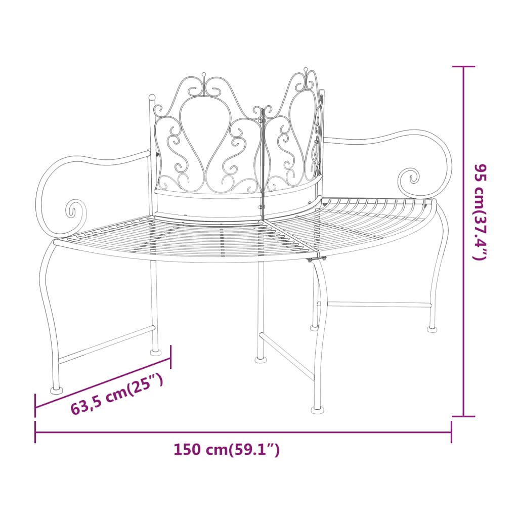 Tree Bench 59.1" Black Steel