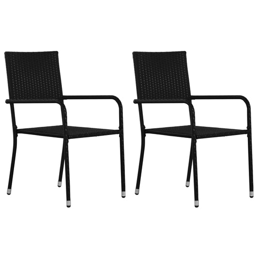 Patio Dining Chairs 2 pcs Stackable Black Poly Rattan