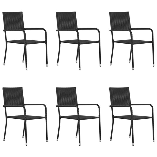 Patio Dining Chairs 6 pcs Stackable Black Poly Rattan