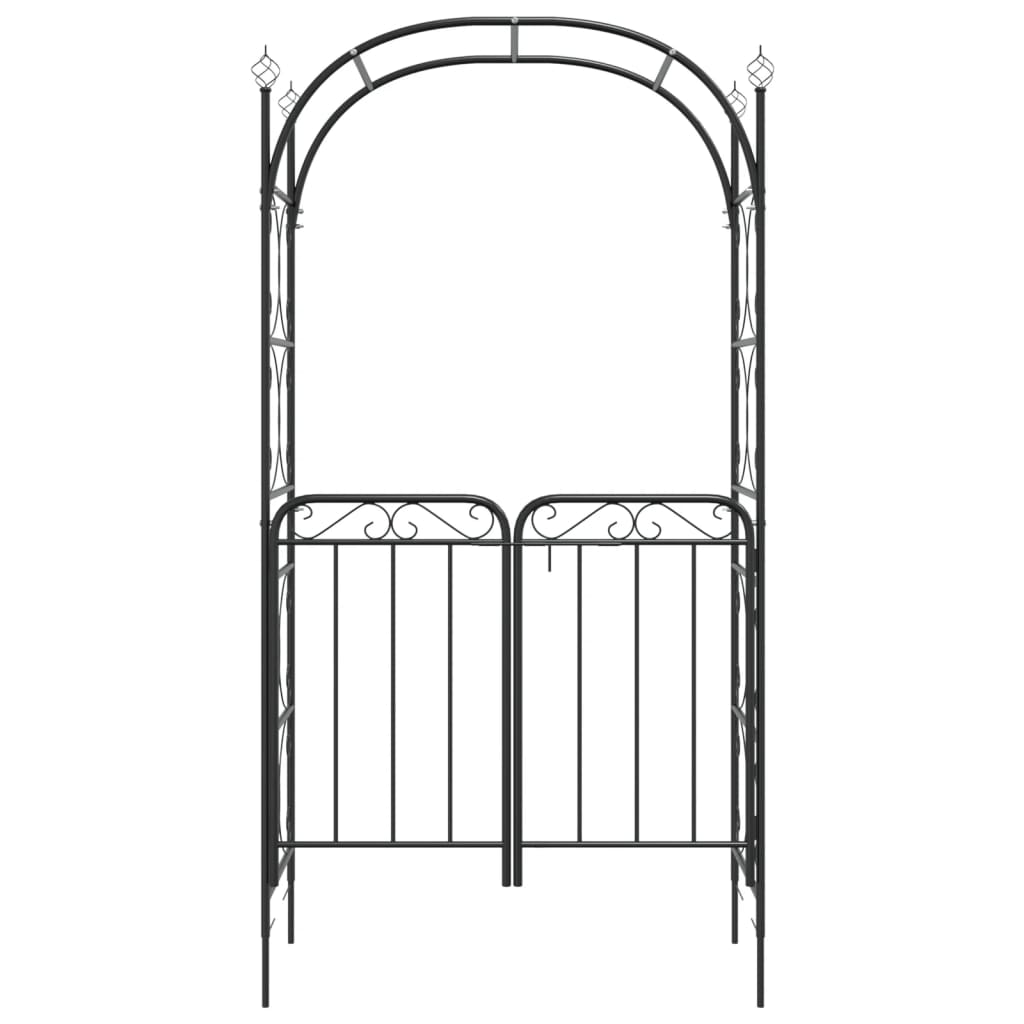 Garden Arch with Gate Black 42.5"x17.7"x92.5" Steel