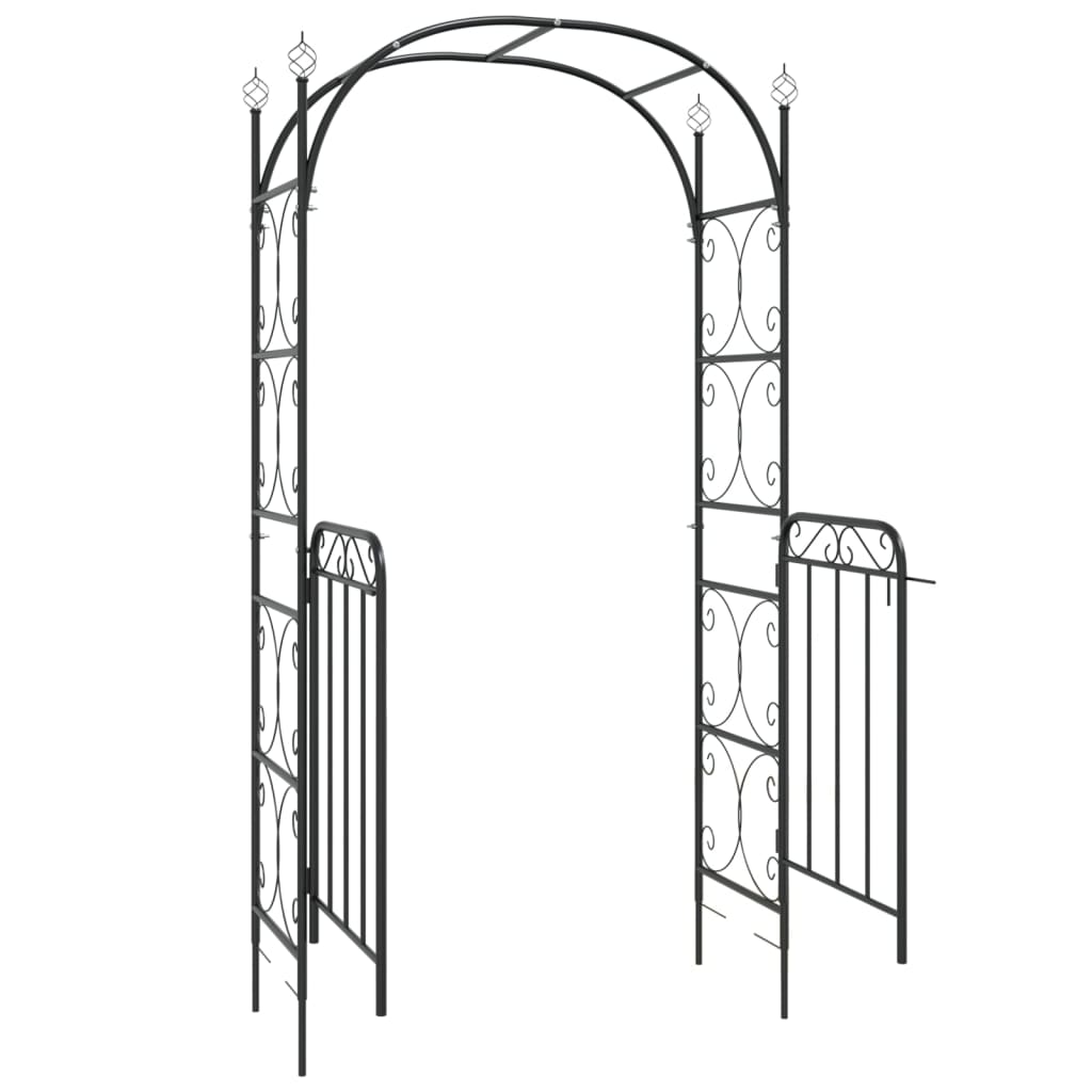 Garden Arch with Gate Black 42.5"x17.7"x92.5" Steel