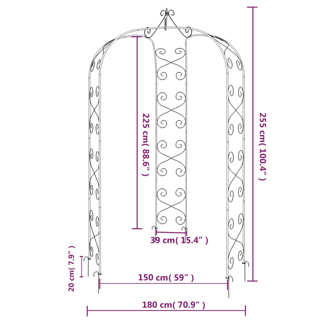 Garden Arch Black Ø70.9"x100.4" Steel