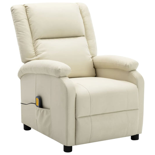 Massage Recliner Cream White Faux Leather