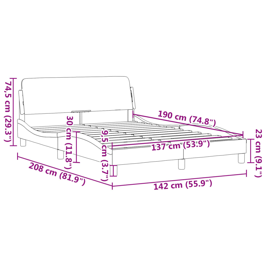 Bed Frame with Headboard Dark Gray 53.9"x74.8" Full Fabric