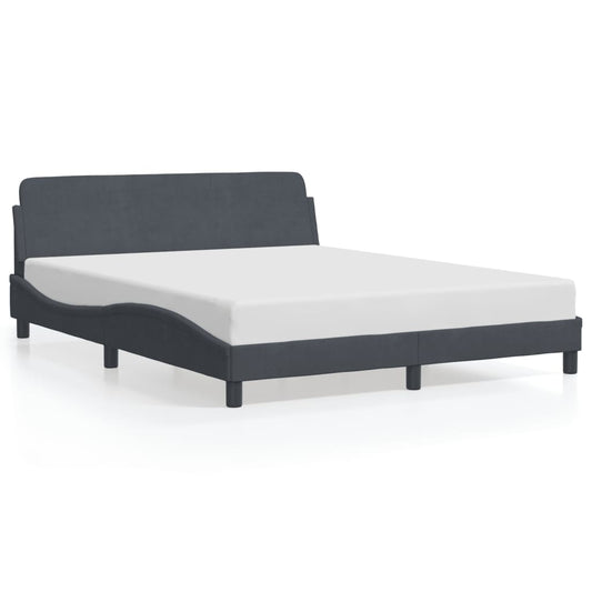 Bed Frame with Headboard Dark Gray 59.8"x79.9" Queen Velvet