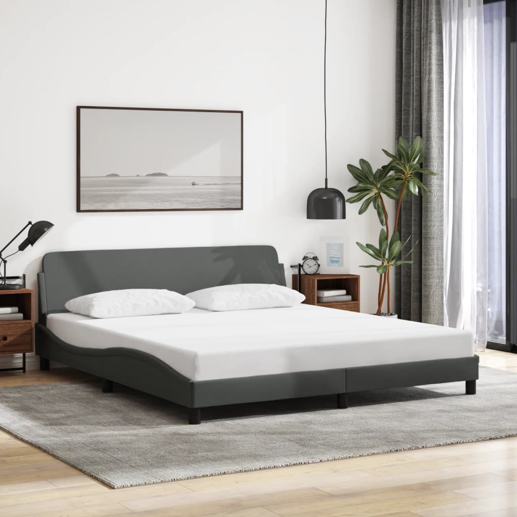 Bed Frame with Headboard Dark Gray 59.8"x79.9" Queen Fabric