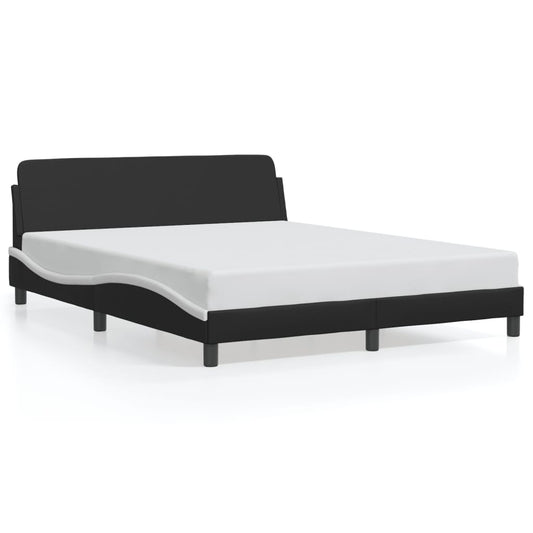 Bed Frame with Headboard Black and White 59.8"x79.9" Queen Faux Leather