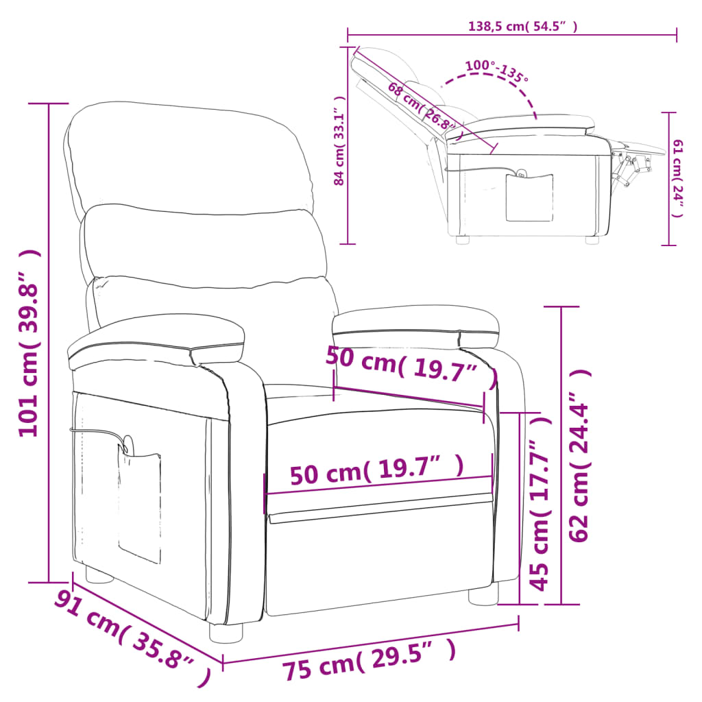 Massage Recliner Black Fabric