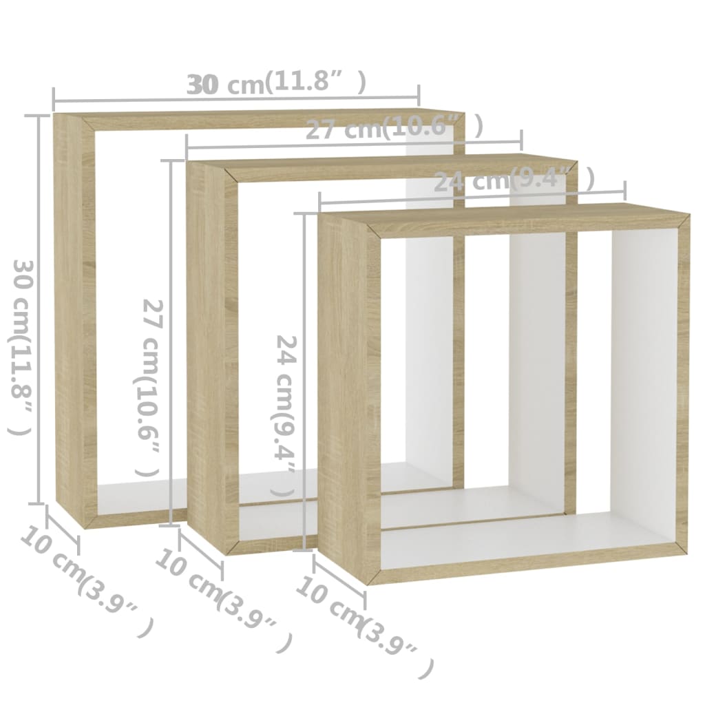 wall-cube-shelves-3-pcs-white-and-sonoma-oak At Willow and Wine USA!