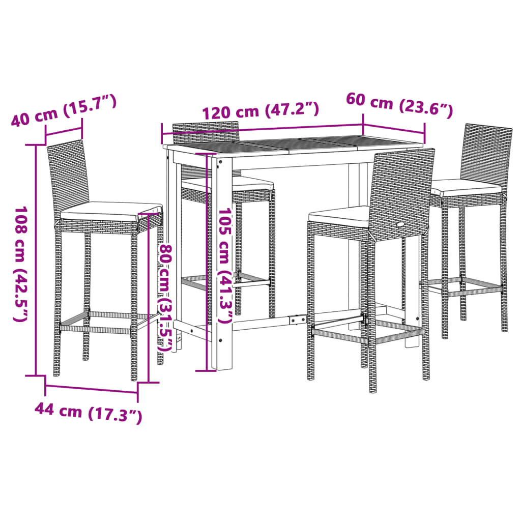 5-piece-patio-bar-set-black-solid-wood-acacia-and-poly-rattan-929485 At Willow and Wine USA!