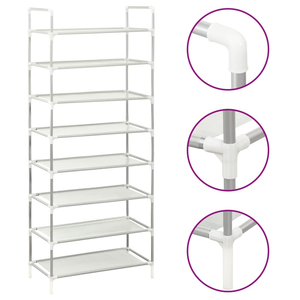 shoe-rack-with-8-shelves-metal-and-non-woven-fabric-silver-814566 At Willow and Wine USA!