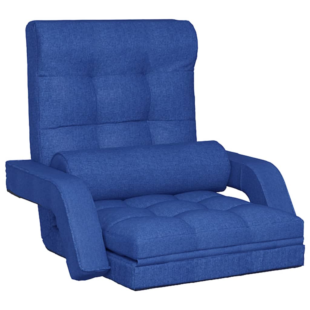 Folding Floor Chair with Bed Function Blue Fabric