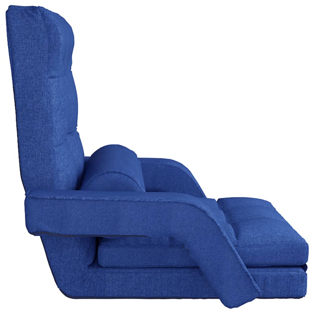 Folding Floor Chair with Bed Function Blue Fabric