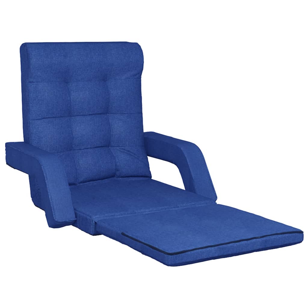 Folding Floor Chair with Bed Function Blue Fabric