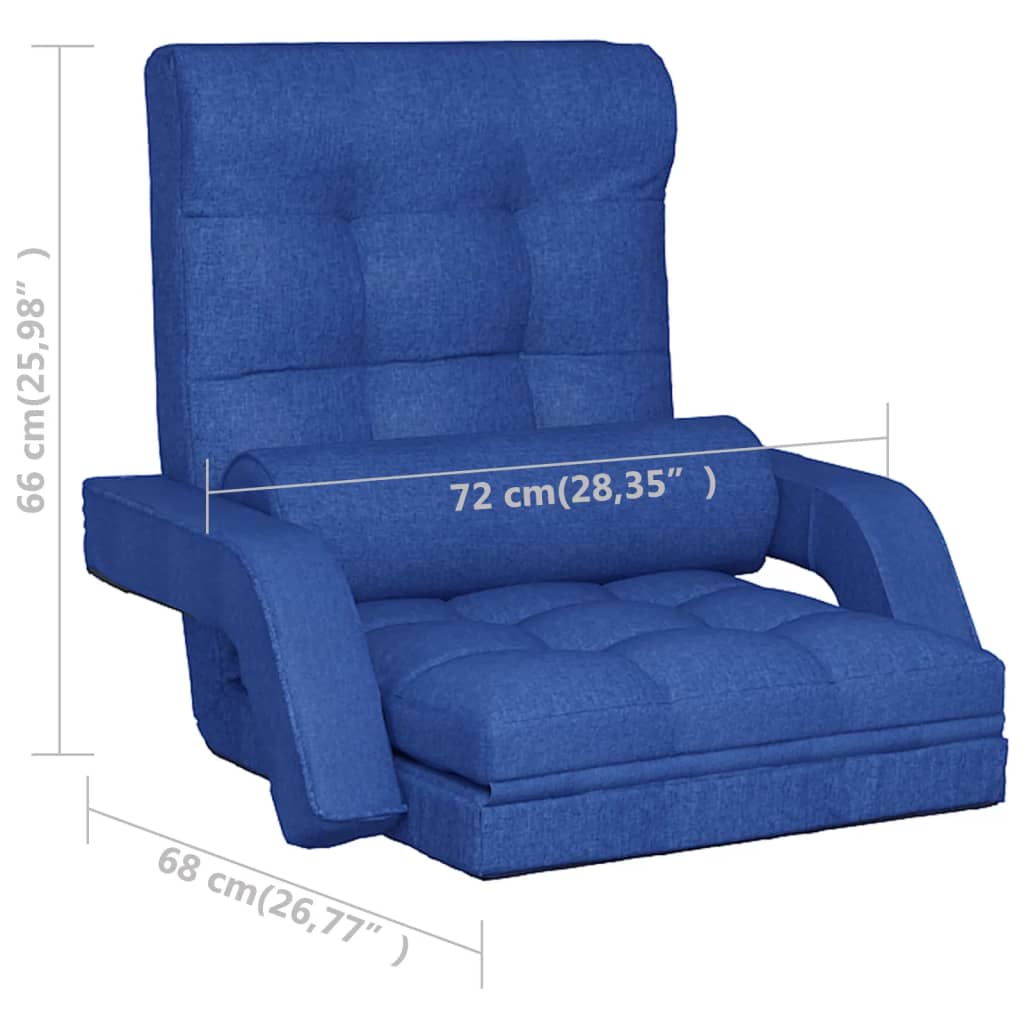 Folding Floor Chair with Bed Function Blue Fabric