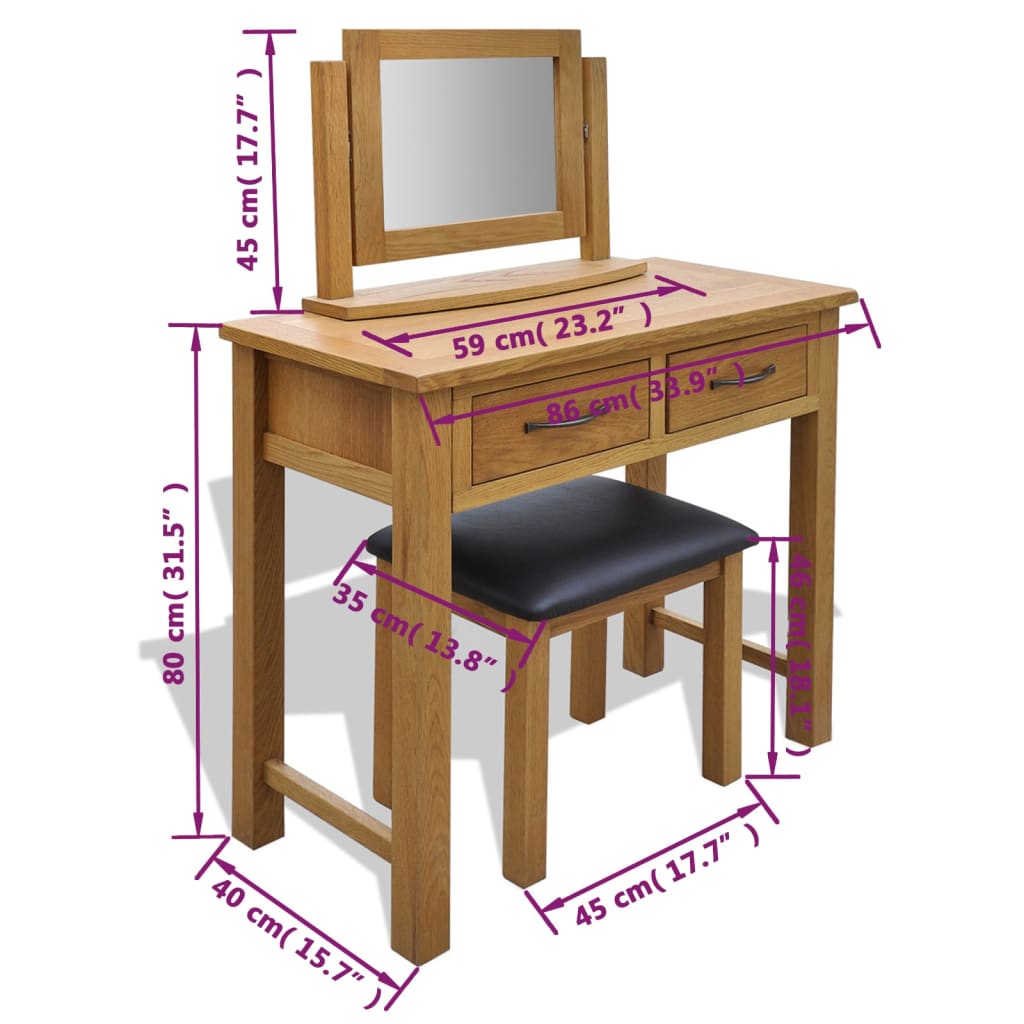 solid-oak-wood-dressing-table-with-stool At Willow and Wine USA!