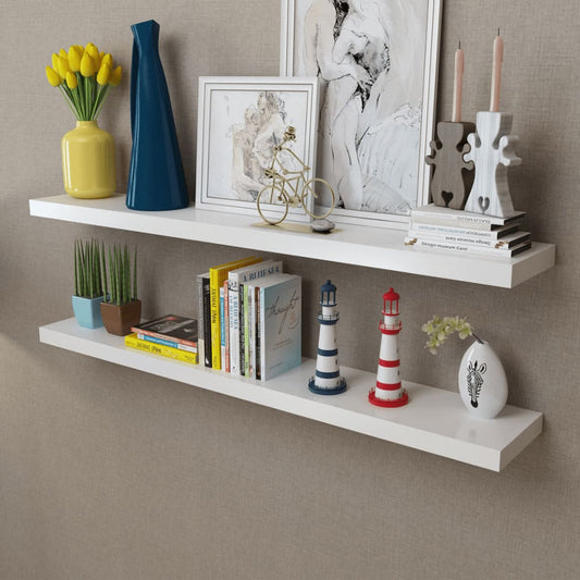 2-white-mdf-floating-wall-display-shelves-book-dvd-storage At Willow and Wine USA!