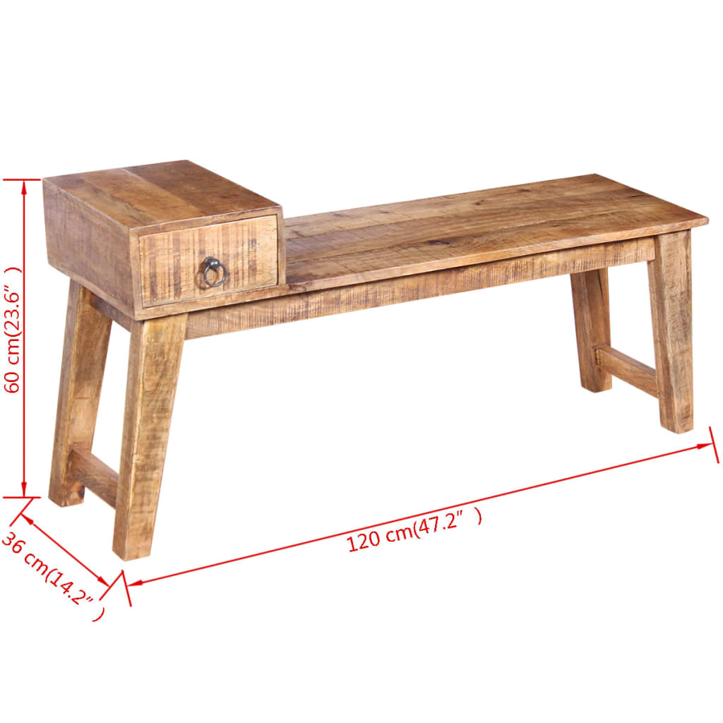 bench-with-drawer-solid-mango-wood-47-2-x14-2-x23-6 At Willow and Wine USA!