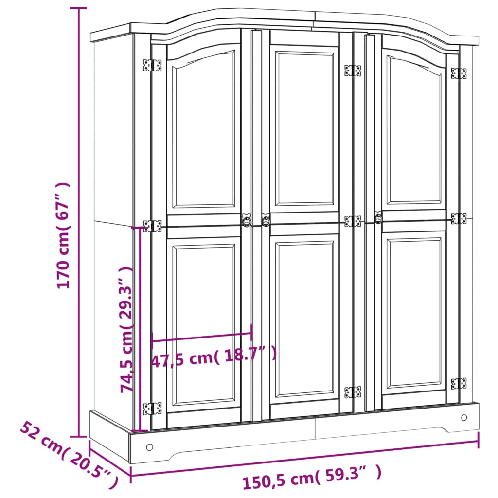 wardrobe-mexican-pine-corona-range-3-doors At Willow and Wine USA!