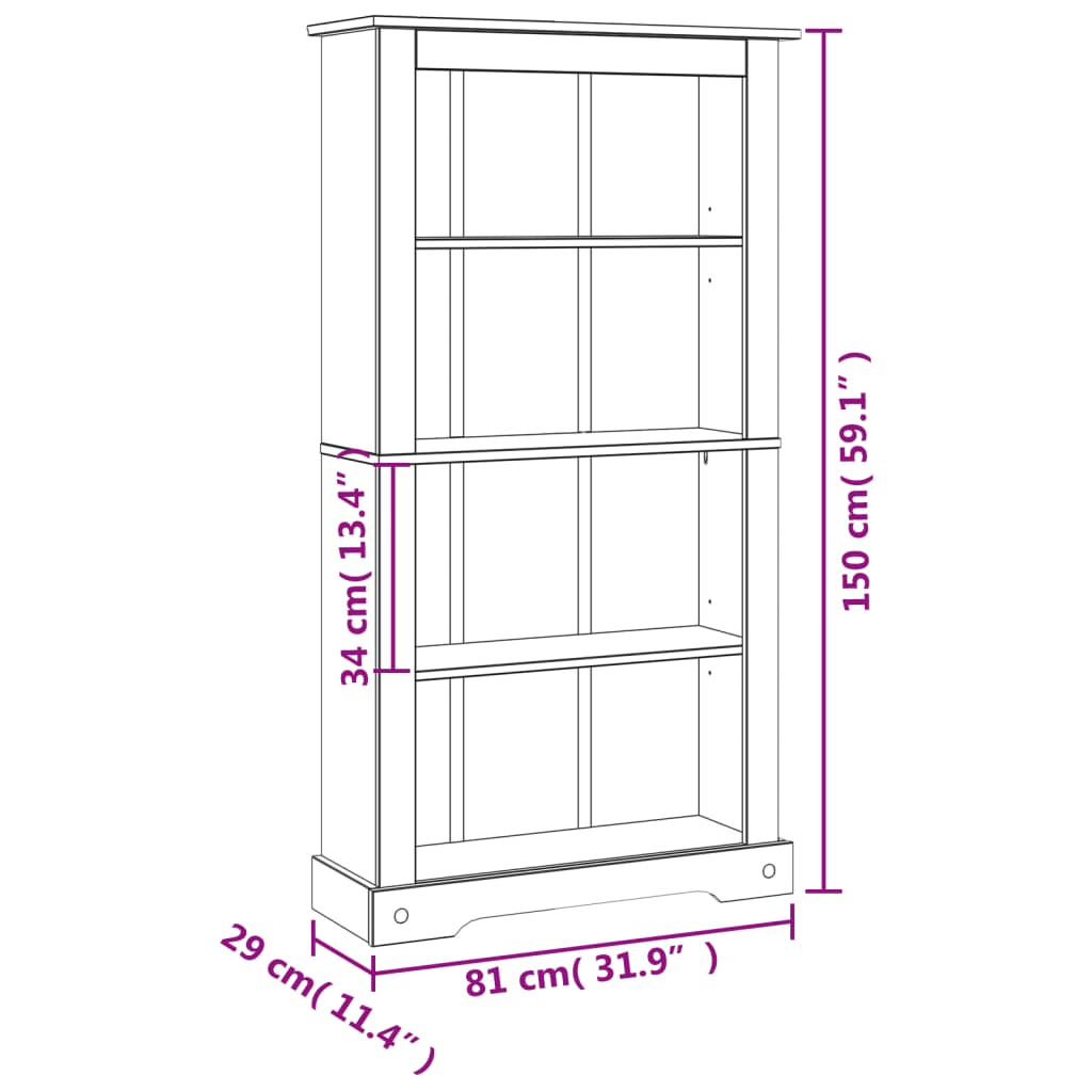 4-tier-bookcase-mexican-pine-corona-range-31-9-x11-4-x59 At Willow and Wine USA!
