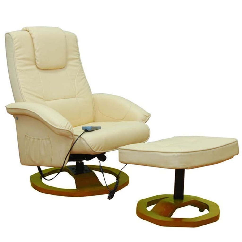 Massage Chair with Footstool Cream Faux Leather