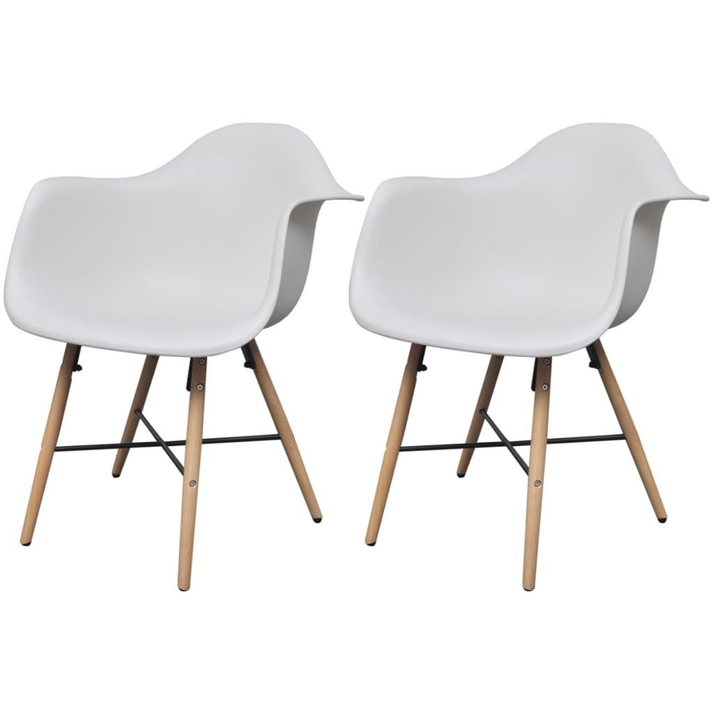 Dining Chairs 2 pcs White Plastic and Beechwood