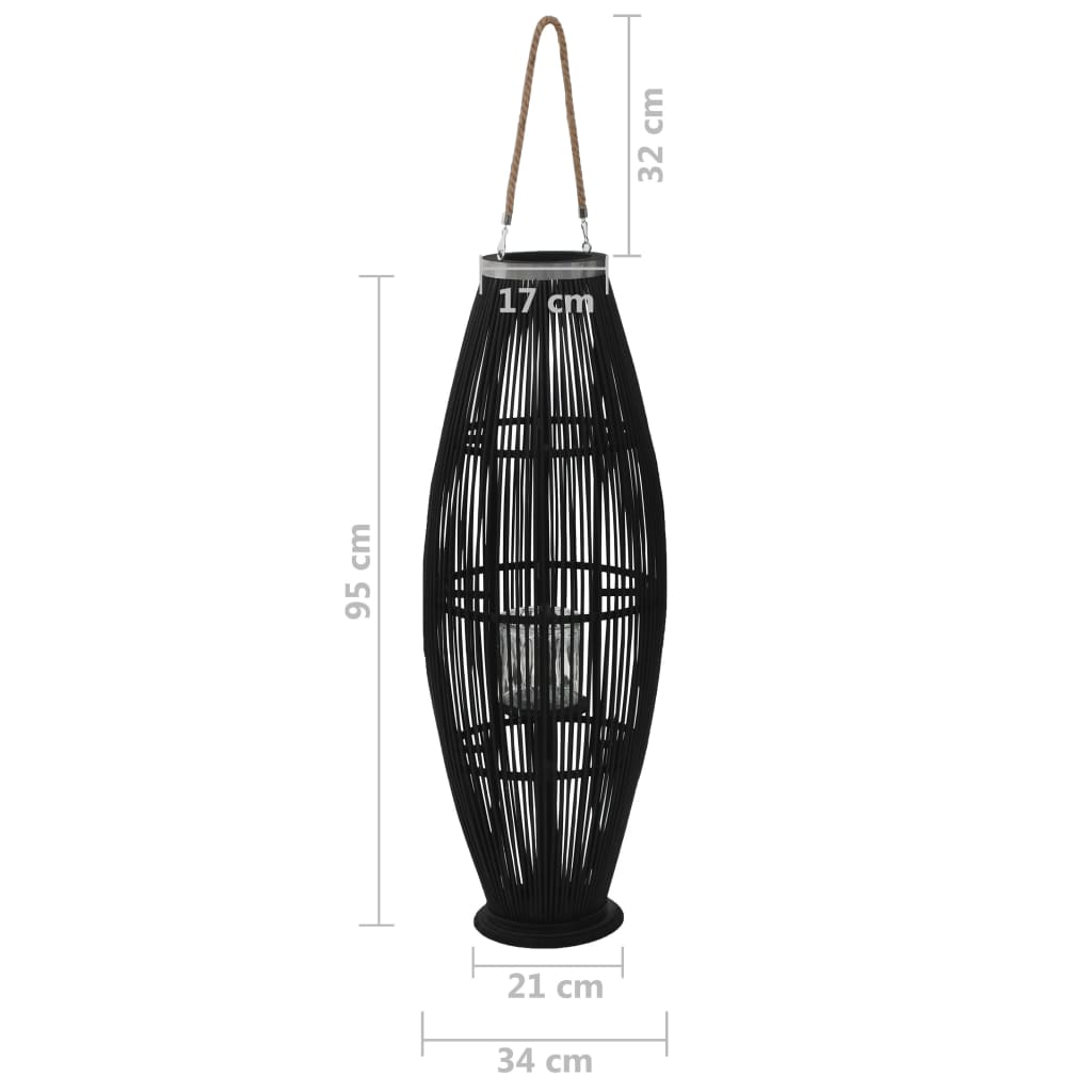 Hanging Candle Lantern Holder Bamboo Black 37.4"