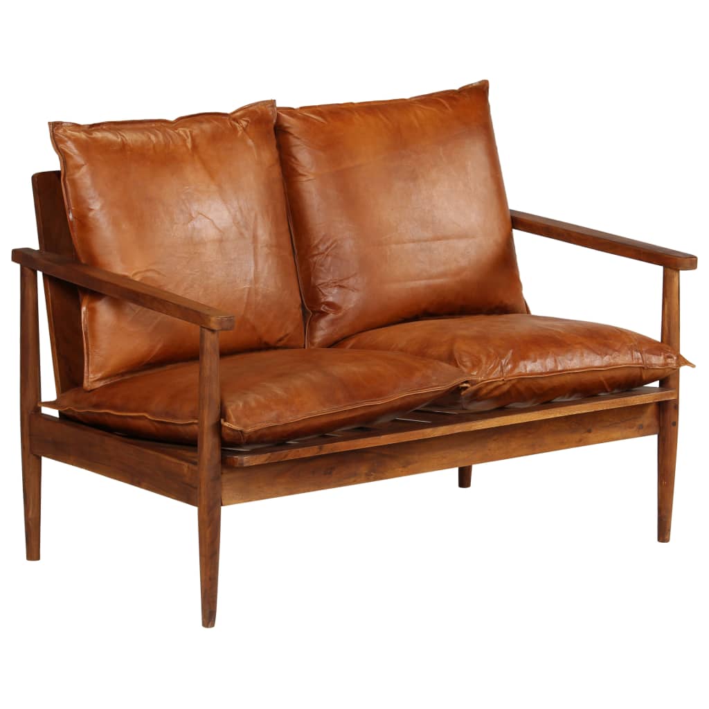 2-seater-sofa-real-leather-with-acacia-wood-brown At Willow and Wine USA!