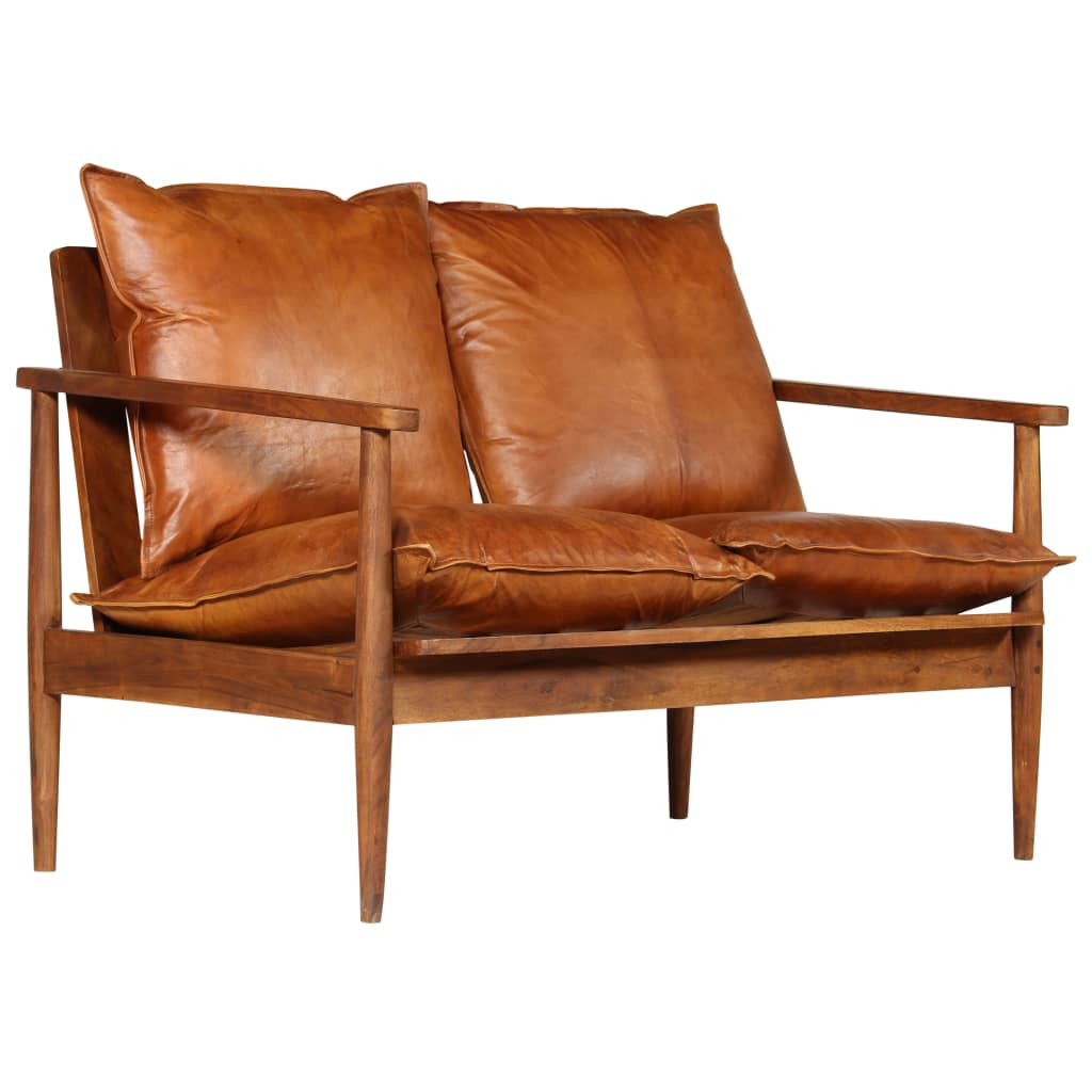 2-seater-sofa-real-leather-with-acacia-wood-brown At Willow and Wine USA!
