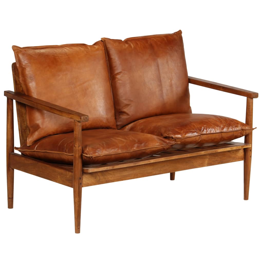 2-seater-sofa-real-leather-with-acacia-wood-brown At Willow and Wine USA!