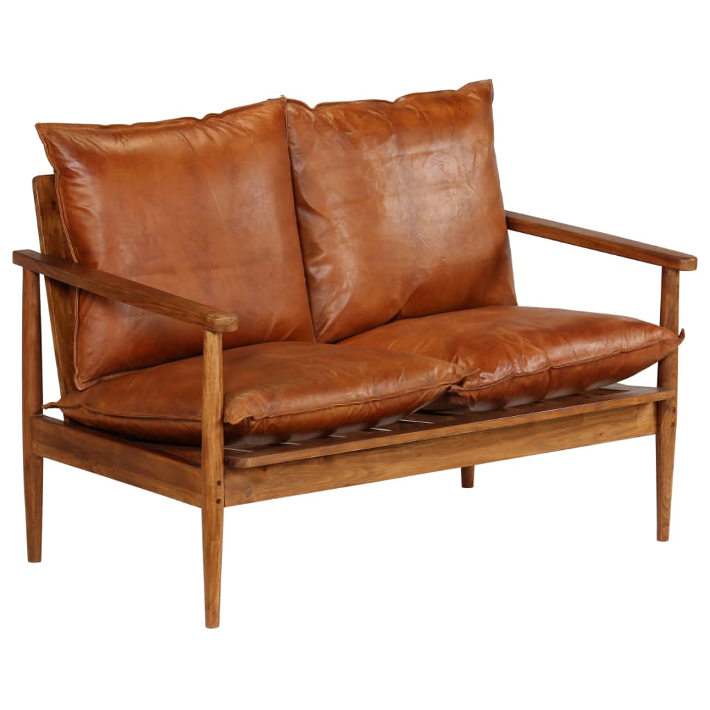 2-seater-sofa-real-leather-with-acacia-wood-brown At Willow and Wine USA!