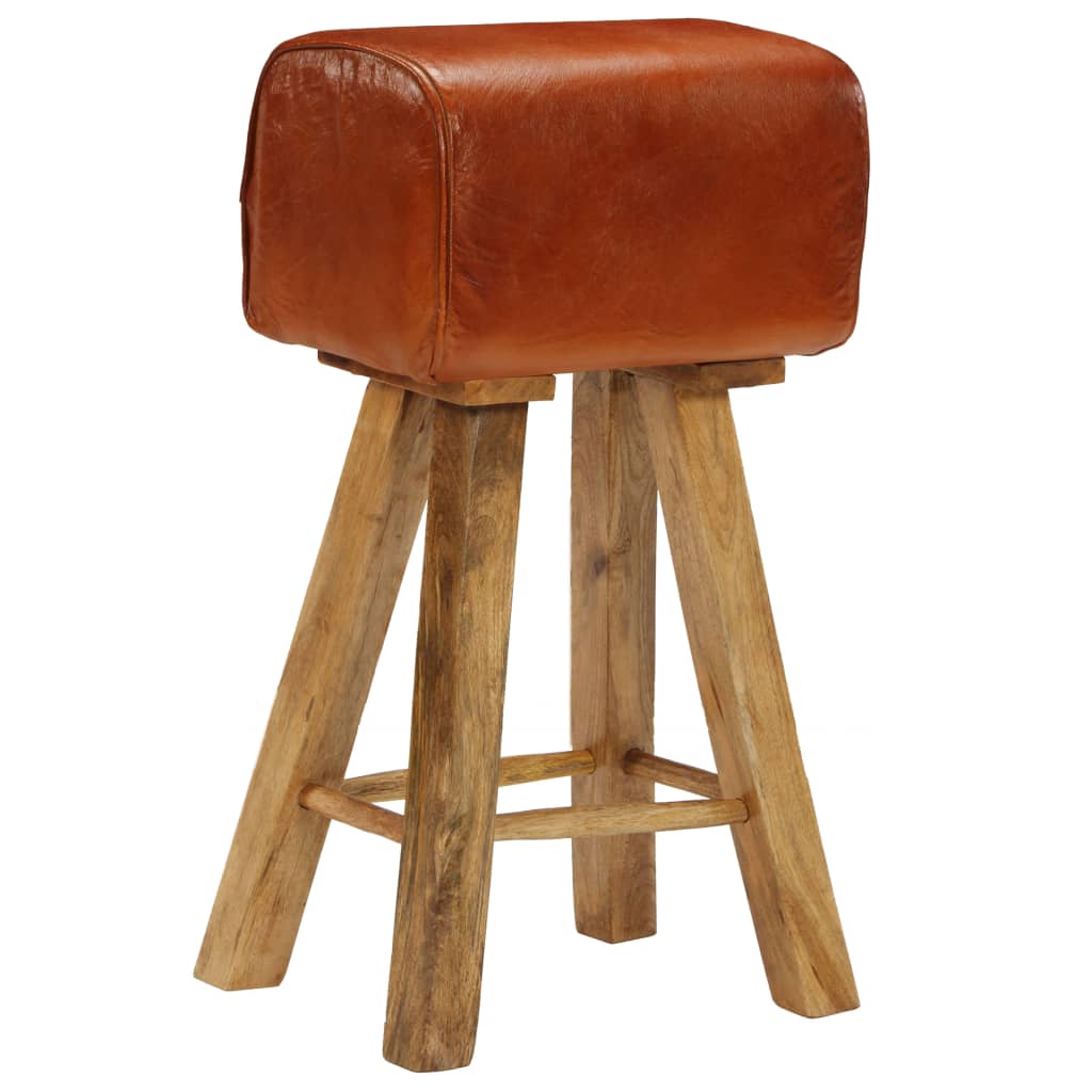 Bar Chairs 2 pcs Real Leather and Solid Mango Wood