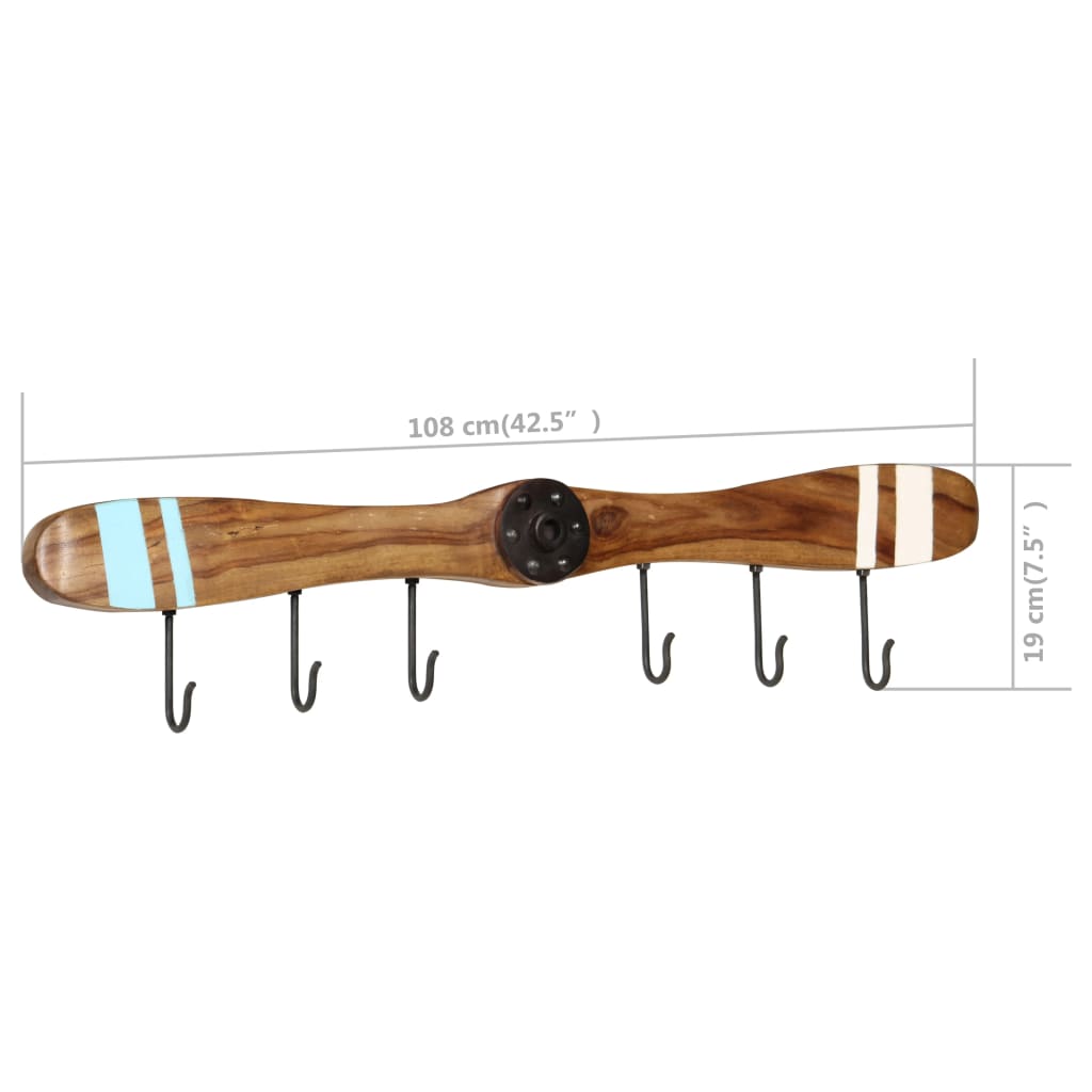 Wall-Mounted Coat Rack 6 Hooks Solid Sheesham Wood 42.5''x2.4"x7.5"