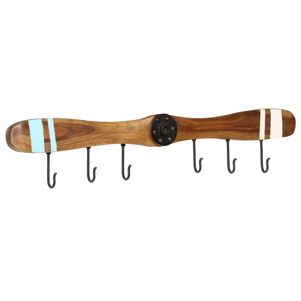 Wall-Mounted Coat Rack 6 Hooks Solid Sheesham Wood 42.5''x2.4"x7.5"