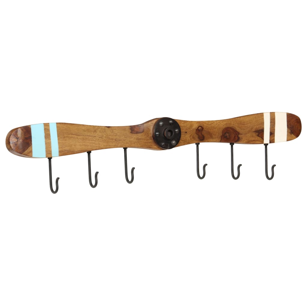 Wall-Mounted Coat Rack 6 Hooks Solid Sheesham Wood 42.5''x2.4"x7.5"